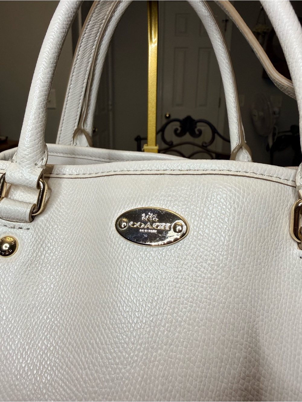 Coach White Leather Satchel with Gold Accents - Picture 10 of 10